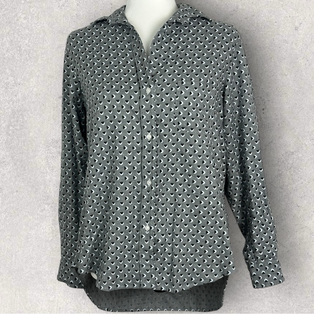 Frank & Eileen Grayson 100% Lyocell‎ Grey Printed Button Down Collared Shirt XS